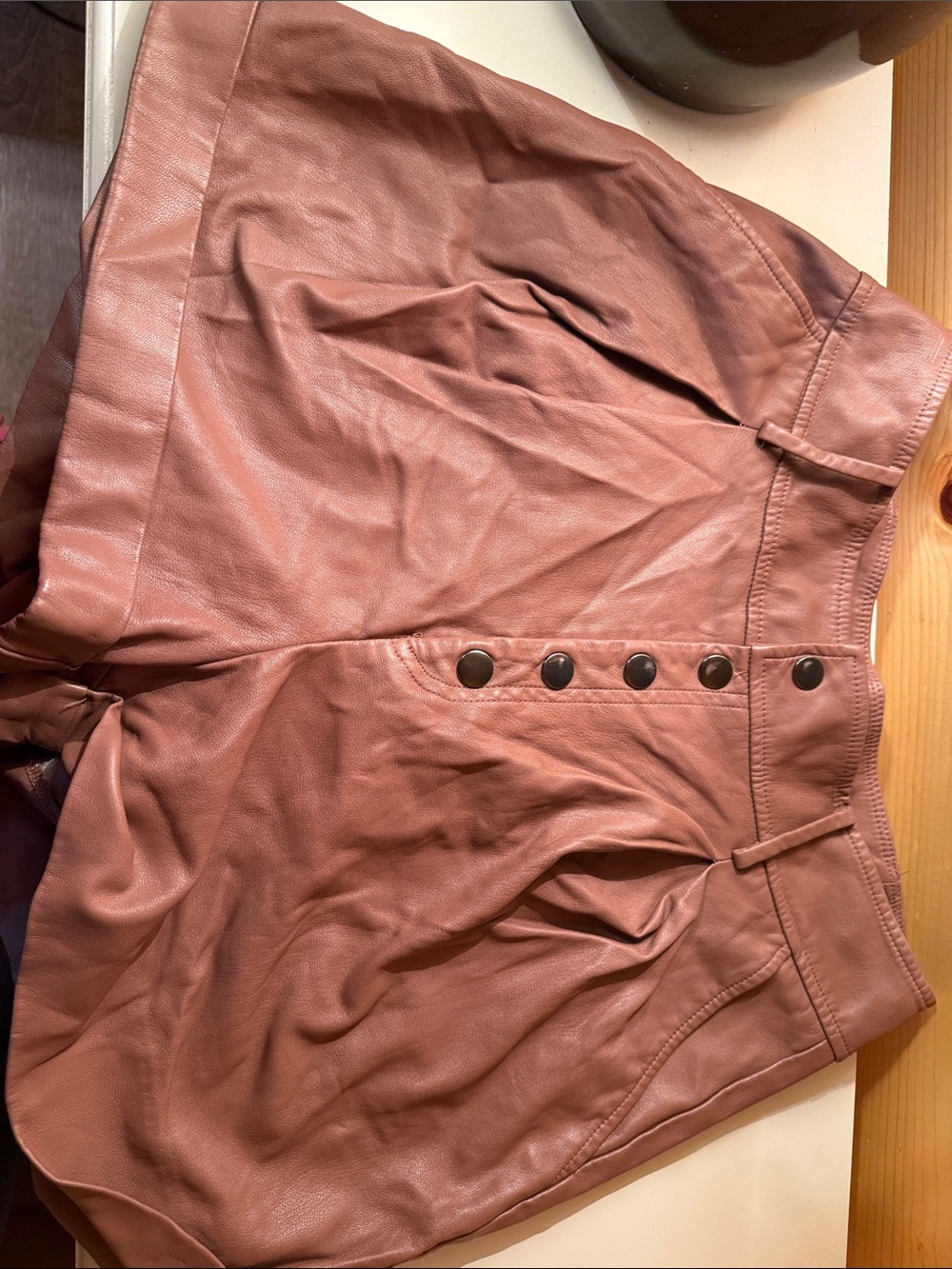 Bar III Brown Faux Leather Button-Front Shorts